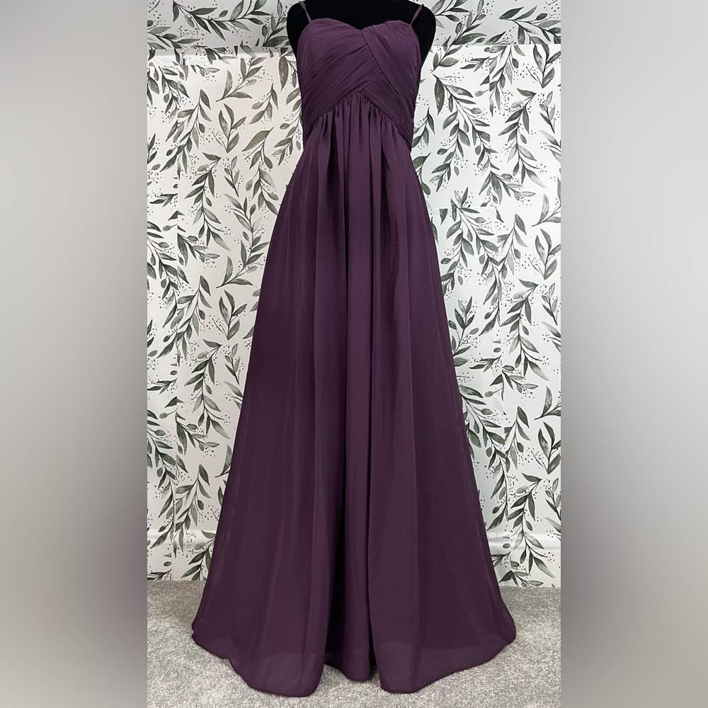 Plum Flowy Sweetheart Neckline Chiffon Dress S Ruched Bodice Spaghetti Straps #D